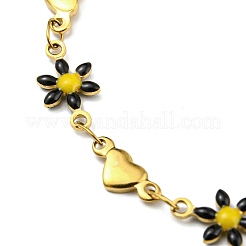 Bracelet chaîne à maillons cœur et fleur en émail&nbsp;BJEW-A142-05G