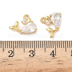 Breloques en laiton serties de micro-pavés de zircone cubique en forme de baleine&nbsp;KK-A281-08G