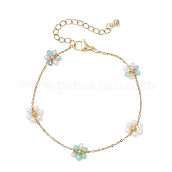 Pulseras de eslabones con cuentas de imitación de perlas de vidrio y plástico ABS&nbsp;BJEW-JB12572-02