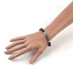 Stretch-Armbänder aus natürlichem Lavagestein und schwarzem Achat (gefärbt).&nbsp;BJEW-JB04006-04