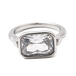 Anelli da donna in acciaio inossidabile 304 con pavé di zirconi cubici singoli.&nbsp;RJEW-K316-05P
