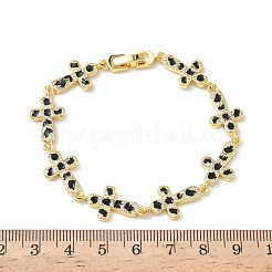 Messing-Emaille-Mikropflaster-Armbänder mit klaren Zirkonia-Kreuzgliedern für Damen&nbsp;BJEW-G764-02G