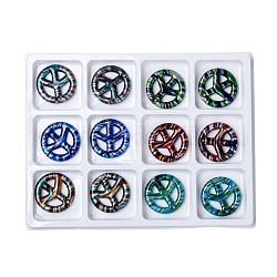 Handmade Silver Foil Lampwork Pendants, with Gold Sand, Peace Sign, Mixed Color, 49x7mm, Hole: 3mm, 12pcs/box