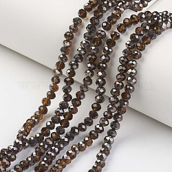Chapelets de perles en verre transparent électrolytique, demi-plaqué noir, facette, rondelle, Sienna, 6x5mm, Trou: 1mm, Environ 85~88 pcs/chapelet, 16.1~16.5 pouce (41~42 cm)