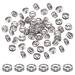 PandaHall 100pcs Rondelle Spacer Beads, Carved Flat Round Beads Antique Silver Beads 7.5x3mm Metal Loose Beads Tibetan Style Beads for Jewellery Bracelet Earring Making DIY Crafts, Hole: 2mm