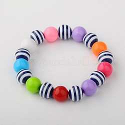 Resin Strip Beads Stretch Bracelets for Kids, Children's Day, with Random Color Acrylic Beads, Prussian Blue, 43mm