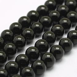 Natürliche schwarze Quarzperlen Stränge, Runde, 8.5 mm, Bohrung: 1 mm, ca. 48 Stk. / Strang, 15.5 Zoll (39.5 cm)