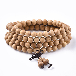 4-Loop-Wrap-Stil buddhistischen Schmuck, Buchsbaum Mala Perlen Armbänder, Stretch-Armbänder, Runde, rauchig, 3-3/8 Zoll (8.4 cm)