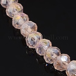 Chapelets de perles en verre électroplaqué, de couleur plaquée ab , facette, rondelle, rose, 4x3mm, Trou: 1mm, Environ 140 pcs/chapelet, 16.5 pouce