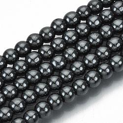 Chapelets de perles en hématite synthétique sans magnétiques, Grade a, ronde, 4mm, Trou: 1mm, Environ 100 pcs/chapelet, 15.5 pouce