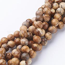 Abalorios de piedras preciosas hebras, jaspe naturales, redondo, aproximamente 8 mm de diámetro, agujero: aproximamente 1 mm, 15~16 pulgada