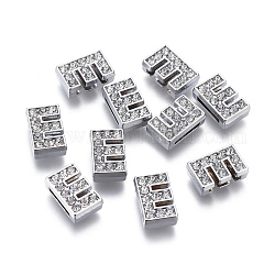 Aleaciones de diapositivas iniciales con diamantes de imitación de grado A, sin plomo y el níquel, Platino, letter.e, 12~13x8~13x4~5mm, agujero: 8x2 mm