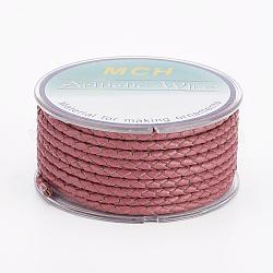 Cordón de cuero trenzado ecológico, cable de la joya de cuero, material de toma de diy joyas, rojo violeta pálido, 3mm, alrededor de 5.46 yarda (5 m) / rollo