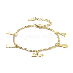 201 bracelet à breloques arbre & tour & mot d'amour en acier inoxydable avec 304 chaînes en acier inoxydable pour femme, or, 6-3/4 pouce (17.3 cm)
