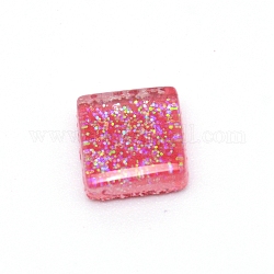 Glitter Glass Cabochons, Mosaic Tiles, for Home Decoration or DIY Crafts, Square, Pale Violet Red, 10x10x4mm, 171pcs/171g