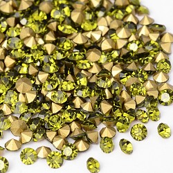 Back Plated Grade A Diamond Glass Pointed Rhinestone, Olivine, 4.9~5mm, about 720pcs/bag