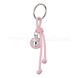 Schlüsselanhänger mit Emaille-Anhängern aus Zinklegierung mit Kreuz und bösem Blick, mit Polyesterschnur und Spaltring aus Eisen, rosa, 10 cm