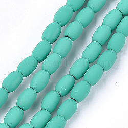 Spray Painted Non-magnetic Synthetic Hematite Beads Strands, Oval, Light Sea Green, 7.5x5mm, Hole: 1.5mm, about 53~54pcs/strand, 15.7 inch