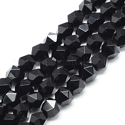 Natural Black Onyx Beads Strands, Star Cut Round Beads, Faceted, Dyed, 6~6.5x6mm, Hole: 1mm, about 58pcs/strand, 15.9 inch