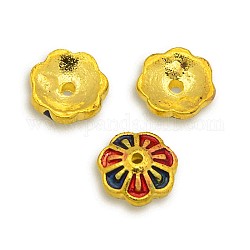 Imitation Indonesia Style Golden Plated Alloy Enamel Flower Bead Caps, Colorful, 8x3mm, Hole: 1mm