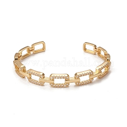 Rack Plating Brass Micro Pave Cubic Zirconia Cuff Bangles, Long-Lasting Plated Rectangle Link Bangles, Cadmium Free & Lead Free, Real 18K Gold Plated, Inner Diameter: 2-1/8 inch(5.5cm)