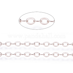 Flache ovale Kabelketten aus Messing, ungeschweißte, Cadmiumfrei und Nickel frei und Bleifrei, Roségold, 3.5x3x0.5 mm