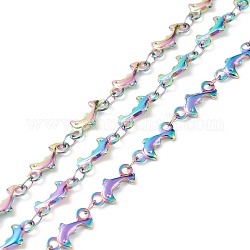 Regenbogenfarbe 304 Gliederketten aus Edelstahl, gelötet, Delphin, 12x5.5x1.5 mm
