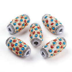 Perles Indonésiennes manuelles, avec des accessoires en métal et des cabochons en résine, platine et d'or, ovale, blanc, 32x16.5~17mm, Trou: 4.5mm