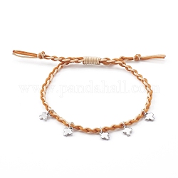 Bracelets de perles de nylon tressés réglables, avec 304 breloques croix en acier inoxydable, couleur inoxydable, burlywood, diamètre intérieur: 5/8~2-7/8 pouce (1.7~7.4 cm)