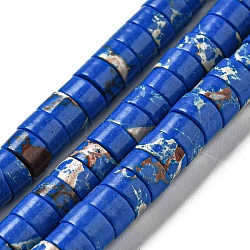 Hebras de cuentas teñidas de jaspe imperial sintético., disco, abalorios heishi, azul real, 6~6.5x3~3.5mm, agujero: 1.2 mm, aproximamente 107 pcs / cadena, 14.88''~14.96'' (37.8~38 cm)