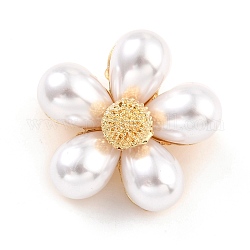 Spille in lega di resina imitazione perla, fiore, bianco, 30x31x11mm, ago :0.8mm
