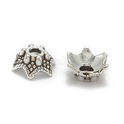 Tibetische Perlen Kappen & Kegel Perlen, Nickel frei und bleifrei, 6-Blütenblatt Blüte, Antik Silber Farbe, 7x3 mm, Bohrung: 2 mm
