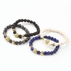 Bracelets extensibles en perles de pierres précieuses mélangées naturelles et synthétiques, avec accessoire en alliage, tête de lion, or, 2-1/4 pouce (55.5 mm)