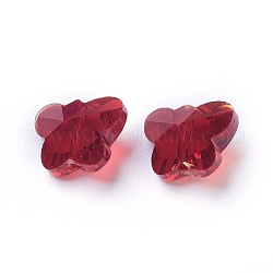 Perle di vetro trasparente, sfaccettato, farfalla, rosso, 8x10x5.5mm, Foro: 1 mm