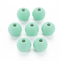 Perles acryliques de style caoutchouté, ronde, turquoise pale, 13.5x12.5mm, Trou: 4mm