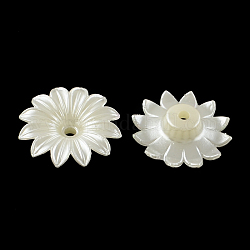 多花弁の花のabs樹脂の模造パールビーズキャップ  乳白色  33x9mm  穴：3.5mm