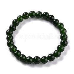 Gefärbte natürliche Jade Perlen Stretch-Armbänder, Runde, dunkelgrün, Innendurchmesser: 2-1/4 Zoll (5.7 cm), Perle: 8~8.5 mm