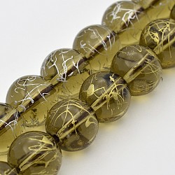 Drawbench Crackle Glass Round Bead Strands, Olive, Mixed Color, 14mm, Hole: 1mm,  about 30pcs/strand, 14.96inch