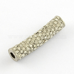 Alliage de tube grade a perles de tube en strass, de couleur métal argent, cristal, 38x9mm, Trou: 4mm