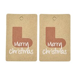 Etiquetas de regalo de papel rectangular, etiquetas de suspensión, para manualidades, con patrón de temática navideña, patrón de calcetín de navidad, 5.5x3.6x0.04 cm, agujero: 4 mm, 100 unidades / bolsa