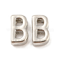 Perle in lega placcate platino, Lettera iniziale, letter.b, 10x3mm, Foro: 1.8 mm