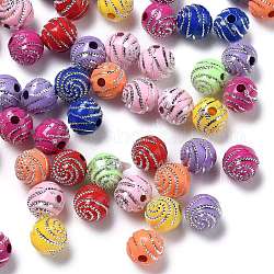 Plating Acrylic Beads, Metal Enlaced, Round, Mixed Color, 10x10x10mm, Hole: 2mm, 1100pcs/500g