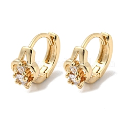 Brass with Clear Cubic Zirconia Hoop Earrings, Light Gold, 10x6mm
