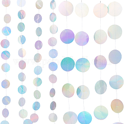 AHADEMAKER 4 Strands 2 Style Iridescent Circle Dots Glitter Paper Garland, Party Decorative Paper, Circle Dots Hanging String, for Birthday Wedding Decorations, Colorful, 3~4m, 2 strands/style