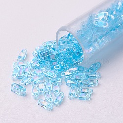 Perles miyuki quart de tila, Perles de rocaille japonais, 2-trou, (qtl260) transparent aqua ab, 5x1.2x1.9mm, Trou: 0.8mm, environ 4800 pcs / sachet , 100 g / sac
