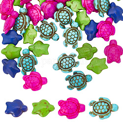 Nbeads 4 Stränge 2 Stile gefärbte synthetische türkisfarbene Perlenstränge, Meeresschildkröte, Mischfarbe, 15~18x12~14x6~8 mm, Bohrung: 1 mm, 2 Stränge/Stil
