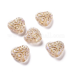 Chapado de perlas de acrílico transparente, metal dorado enlaced, corazón, Claro, 13x14.5x7mm, agujero: 1.8 mm, 630 unidades / 500 g