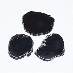 Gros pendentifs tranche en agate naturelle, teinte, pépites, noir, 31~60x54~100x5~12mm, Trou: 2mm