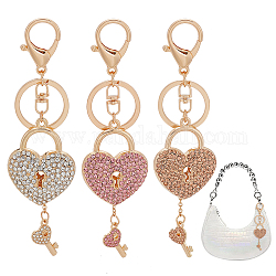 Wadorn 3 couleurs coeur pendentif en cristal porte-clés, 3 pièces cadenas cristal pendentif porte-clés 15cm bling voiture porte-clés pour sac à main sac à dos jean pendentif décoratif porte-clés