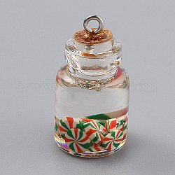Verre transparent souhaitant des décorations de pendentif de bouteille, avec de la résine et des bonbons en plastique à l'intérieur, bouchon de liège, colorées, 29x15mm, Trou: 2mm